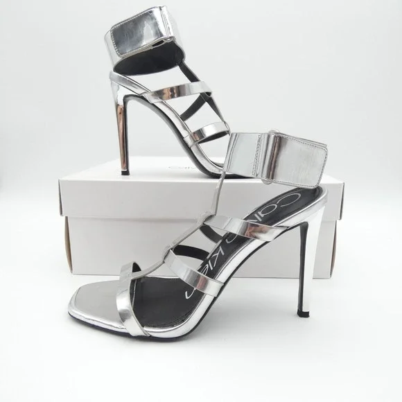 Calvin Klein Dolcita Metallic Silver Strappy Stiletto Sandals 6M 34E5956-SLV - Picture 1 of 8